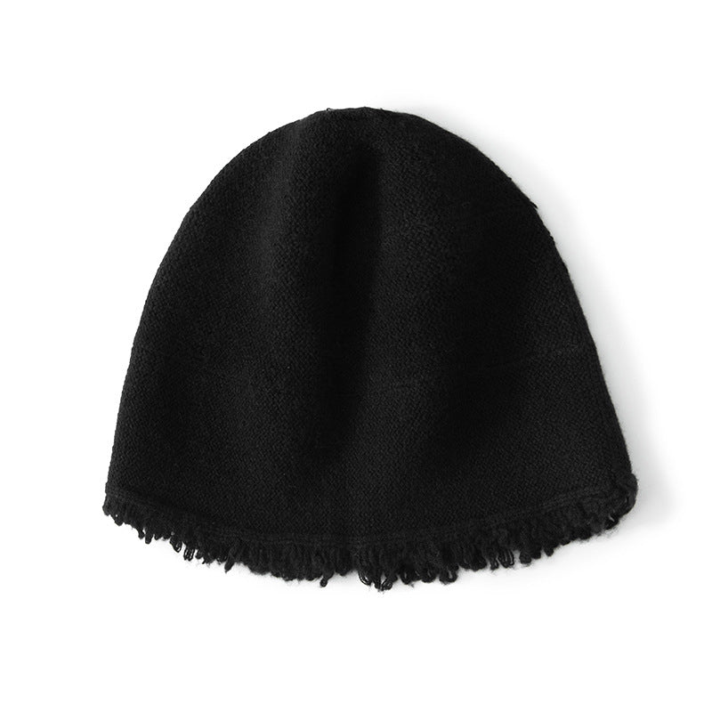 cashmere beanie solid cashmere cable knitted hat with rough edges fisherman beanie hat