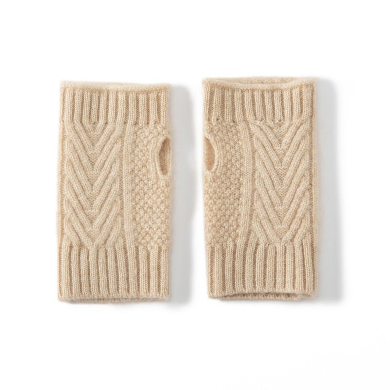 Cashmere Knit Fingerless Mittens Warm Half Finger Fleece Lined Winter Gloves