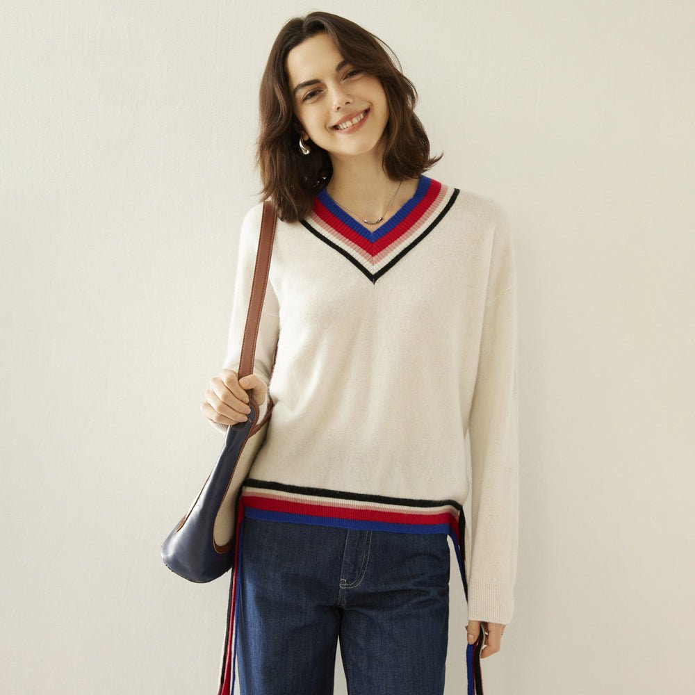 Cashmere Sweater for Women Sweetheart Cashmere Pullover Ribbing Colorful Edge Wool Cashmere Sweater