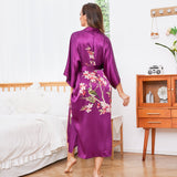 Cherry Blossom And Birds Print 100% Long Silk Kimono Robe