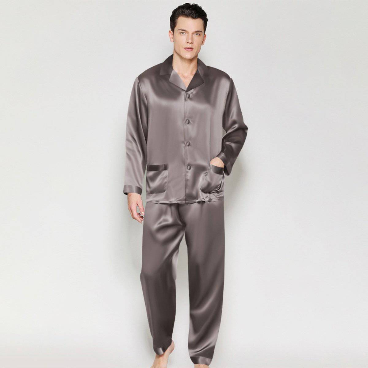 Classic Men Long Silk Pajama Set Real Pure Silk Pajamas