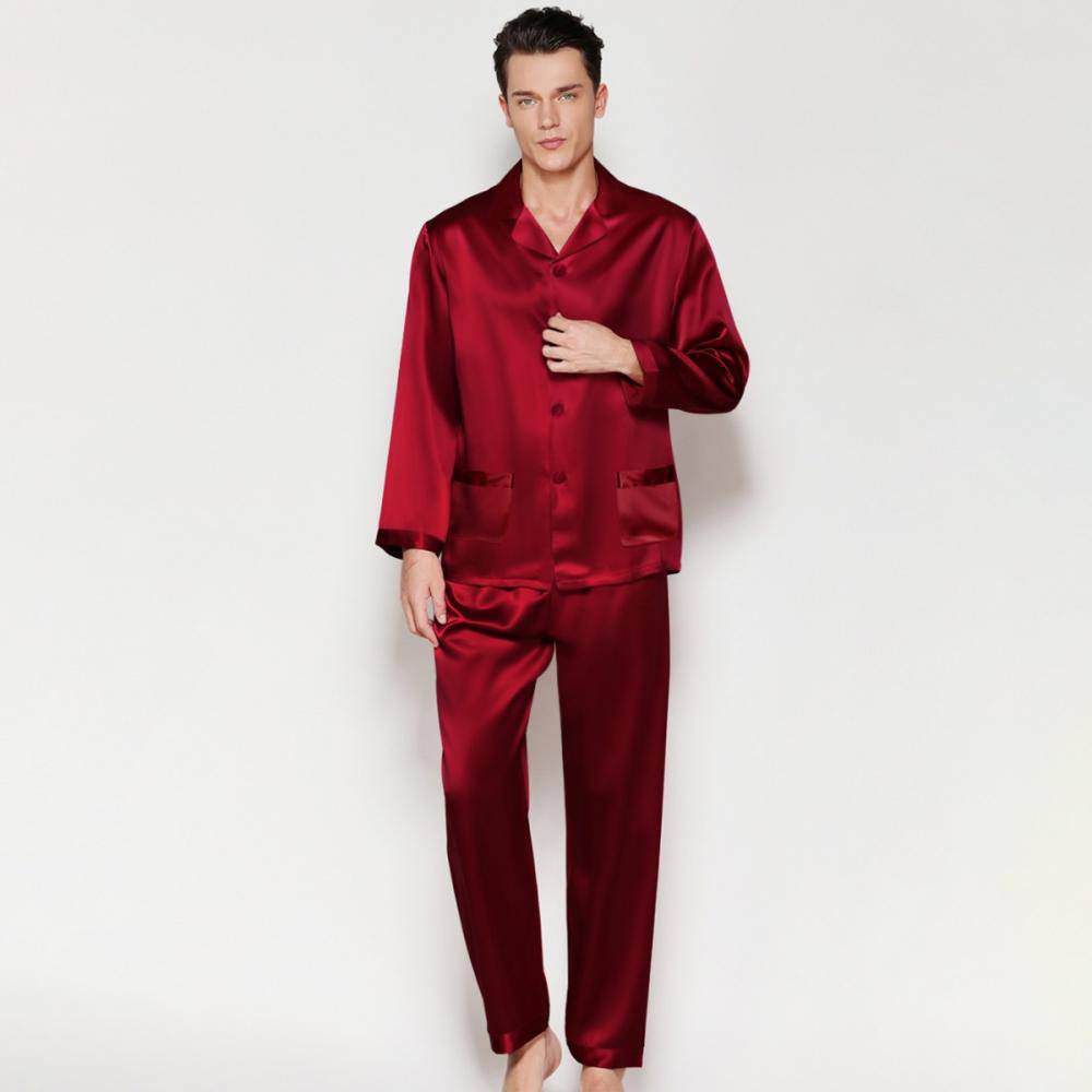 Classic Men Long Silk Pajama Set Real Pure Silk Pajamas