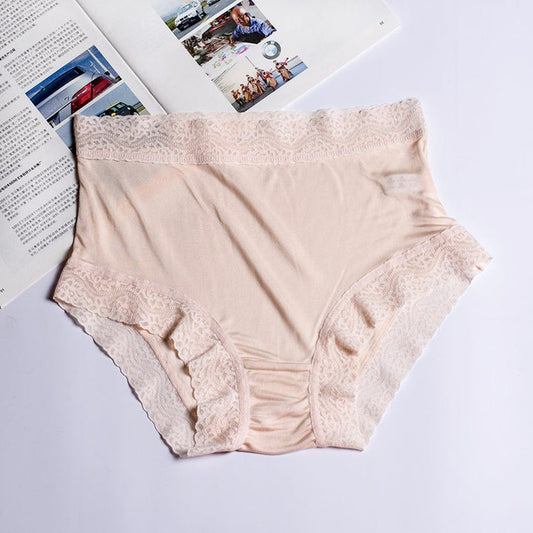 Comfortable Womens Silk Panties Soft High-waist Lace Silk Underwear