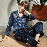 Couples Silk Matching Pajamas Long universe Printed Silk Pajama Set