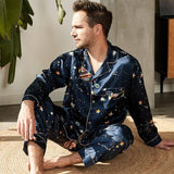 Long Printed Silk Matching Pajamas Set