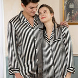 Matching Silk Pajamas Long Stripe Silk Pajama Set For Couples