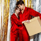 Couples silk pajamas Silk Christmas Pajamas 2 Sets for Men And Women