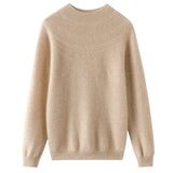 Women Cashmere Sweater Half Turtleneck Openwork Yoke Cashmere Pullover