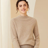 Women Cashmere Sweater Half Turtleneck Openwork Yoke Cashmere Pullover