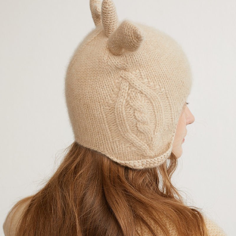 Cashmere Beanie with Elk Horns Cashmere Earflap Hat Christmas Gifts