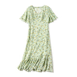 Elegant Floral Print Women's Silk Dress Pure 100% Pure Silk Dresses