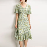 Elegant Floral Print  Women's Silk Dress Pure 100% Pure Mulberry Silk Dresses