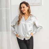 Elegant Ladies Silk Blouse V Neck Silk Shirts 100% Mulberry Silk Long Sleeves Top - slipintosoft