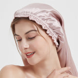 Elegant Women Pleated Edge Silk Bonnet Long Silk Sleep Caps For Hair - slipintosoft