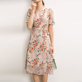 Floral Pure Silk Midi Dress Guest Party Silk Wrap Dresses