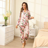 Long Floral Silk Pajama Set For Women Pink Black Real 100 Ladies Silk Pjs Mulberry Silk Sleepwear - slipintosoft