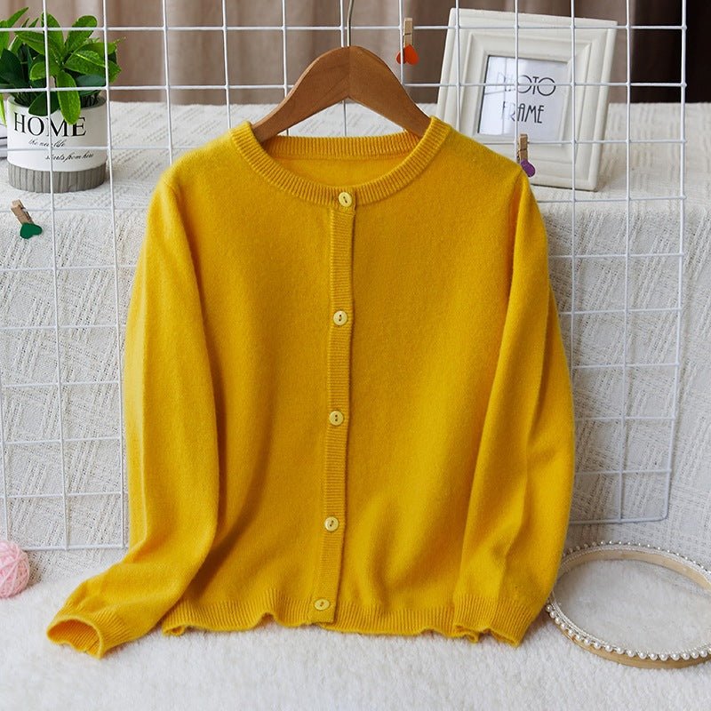 Girls Button Down Cashmere Cardigan Kids Long Sleeve Cashmere Sweater Coat