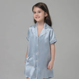 19 Momme Kid's Silk Nightshirt Girls Fashion Sleep Shirt with Pocket White Piping -  slipintosoft