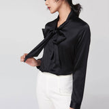 Gold Tie Neck Long Sleeve Silk Shirt For Women