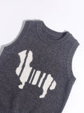 Kids 100% Cashmere Sweater Vest Abstract Dog Pattern Cashmere Knit Pullover