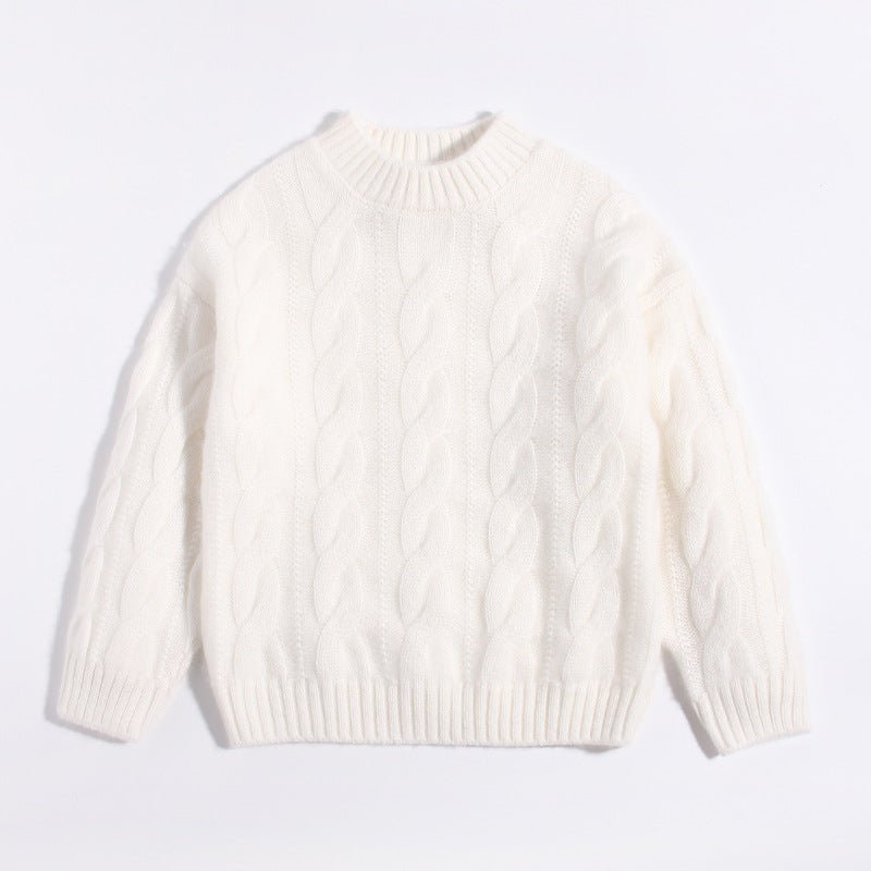 Kids Cable Knit Cashmere Sweater Crew Neck Long Sleeve Cashmere Pullover