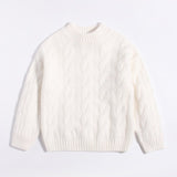 Kids Cable Knit Cashmere Sweater Crew Neck Long Sleeve Cashmere Pullover