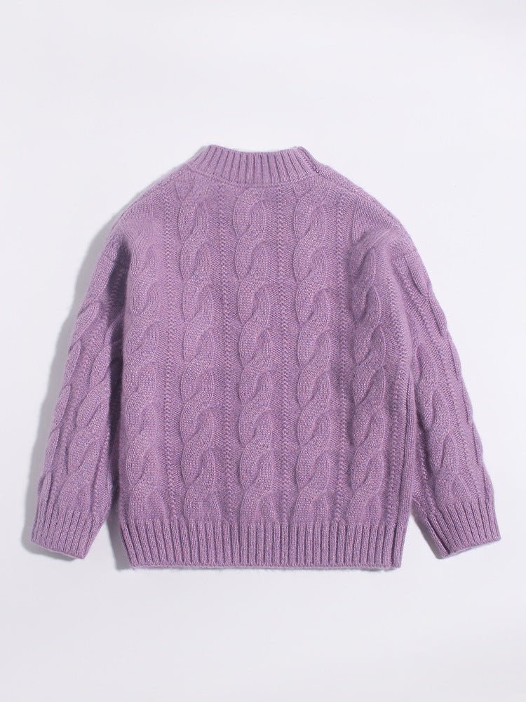 Kids Cable Knit Cashmere Sweater Crew Neck Long Sleeve Cashmere Pullover