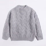 Kids Cable Knit Cashmere Sweater Crew Neck Long Sleeve Cashmere Pullover
