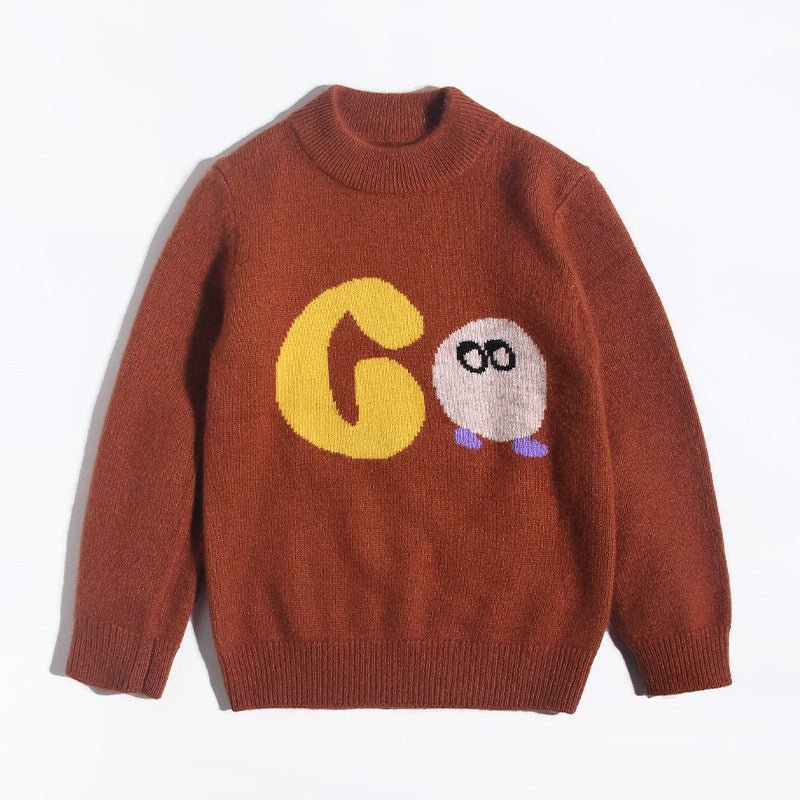 Kids Crew Neck Cashmere Sweater Animal and Graphic Designs Cashmere Pullover