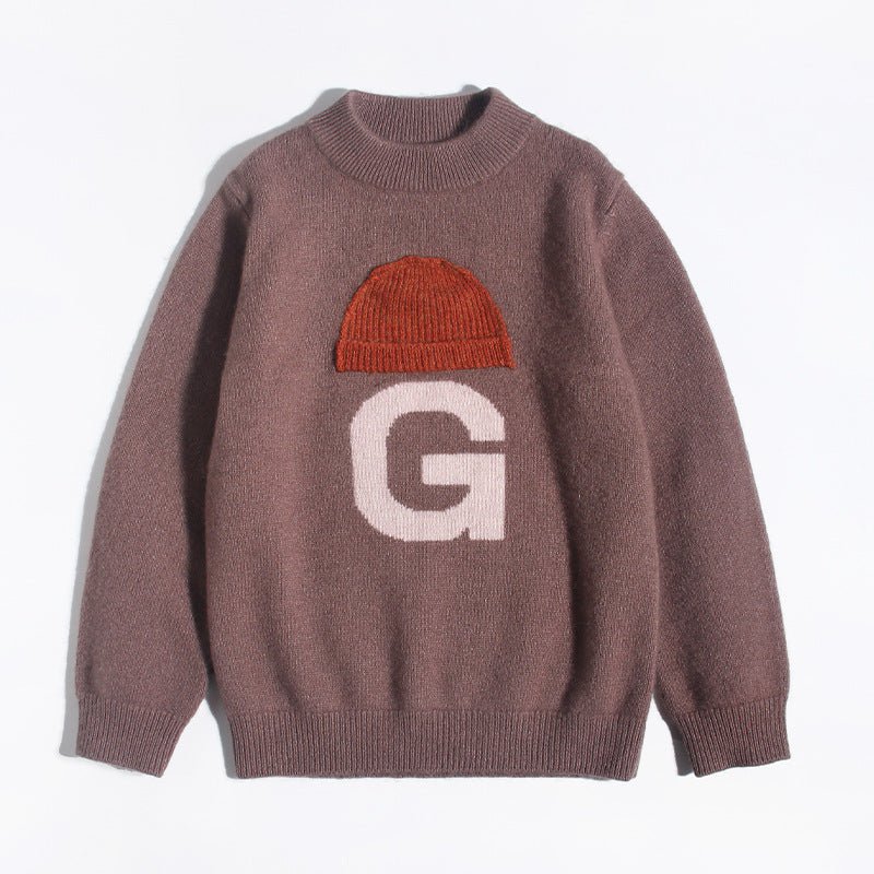 Kids Crew Neck Cashmere Sweater Animal and Graphic Designs Cashmere Pullover