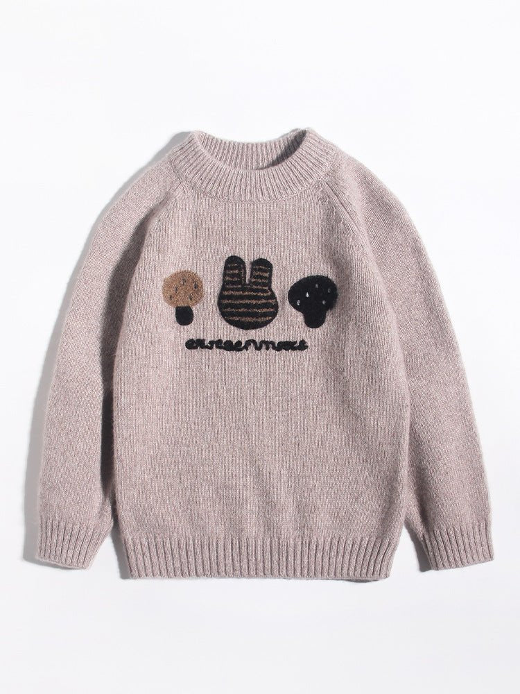 Kids Long Sleeve Cashmere Sweater Bunny and Mushroom Cashmere Pullover