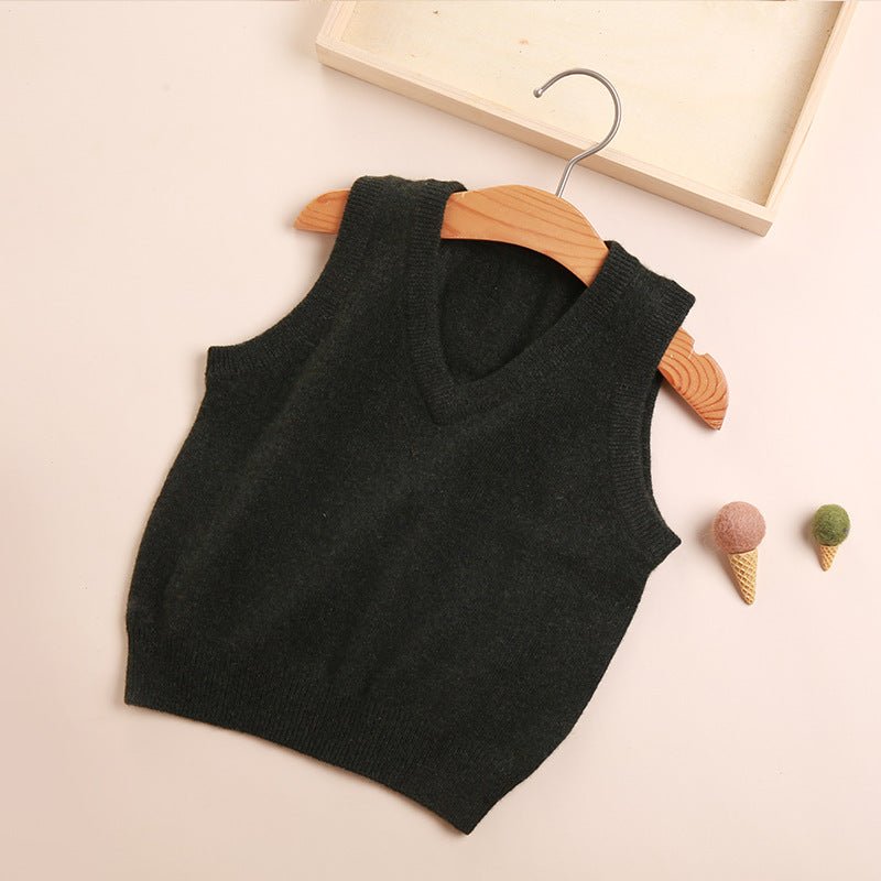 Kids V Neck Cashmere Sweater Sleeveless Cashmere Vest Ribbing Hem