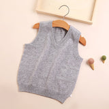 Kids V Neck Cashmere Sweater Sleeveless Cashmere Vest Ribbing Hem