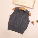 Kids V Neck Cashmere Sweater Sleeveless Cashmere Vest Ribbing Hem