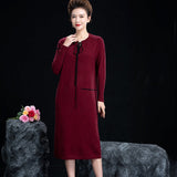 Womens Cashmere Knit Midi Dress Long Sleeve Loose Fit Tie Neck Dress