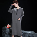 Womens Cashmere Knit Midi Dress Long Sleeve Loose Fit Tie Neck Dress