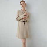 Womens Cashmere Polo Collar Knit Sweater Dress Long Sleeve Lapel Dress