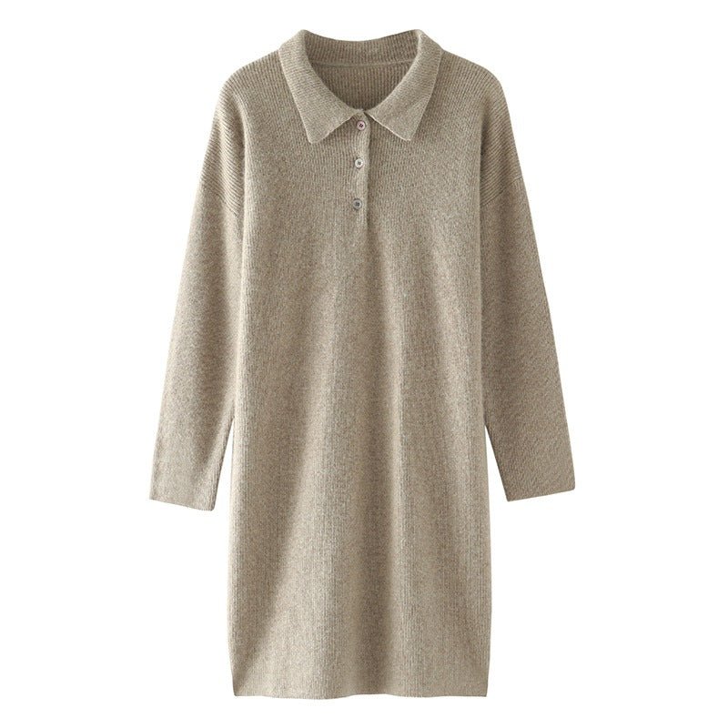 Womens Cashmere Polo Collar Knit Sweater Dress Long Sleeve Lapel Dress