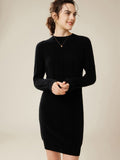 Womens Cashmere Ribbed Knit Dress Long Sleeve Pure Cashmere Dress