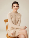 Womens Cashmere Ribbed Knit Dress Long Sleeve Pure Cashmere Dress