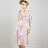 Ladies Pure Silk Dress Square Neck Party Silk Midi Dresses