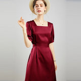 Ladies Pure Silk Dress Square Neck Party Silk Midi Dresses