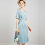 100% Mulberry Silk Women's Silk Dress Retro French Silk Dresse Short Sleeves Silk Dress - slipintosoft