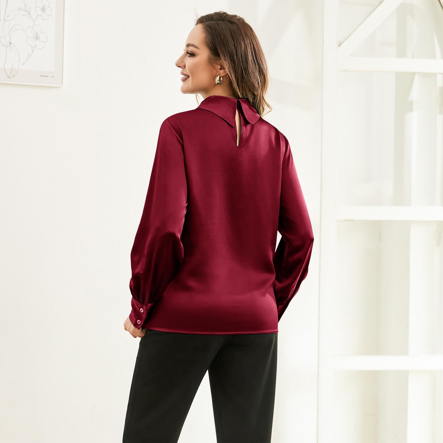 Ladies Retro Style Silk Shirt 100% Pure Silk Long Sleeves Elegant Blouse - slipintosoft