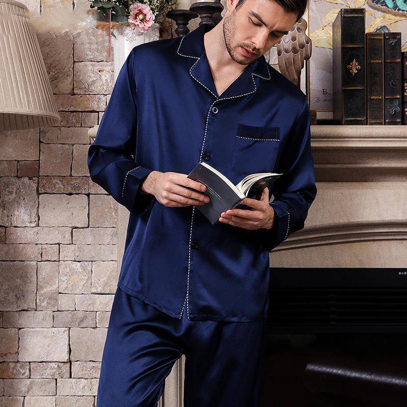 Blue satin pajamas sale