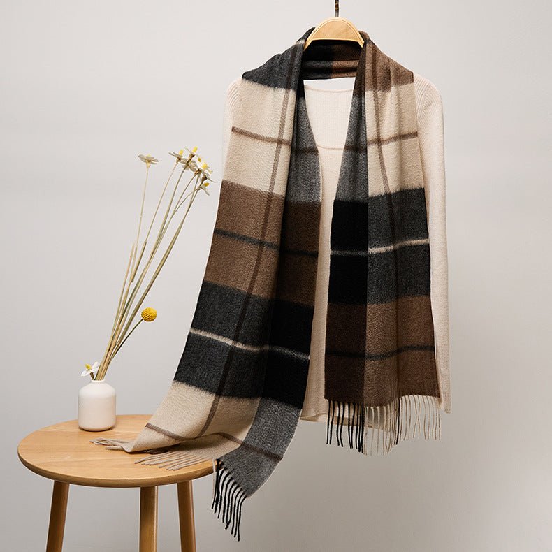 Long Cashmere Scarf with Tassel Plaid Cashmere Warps Multi Styles Winter Gifts