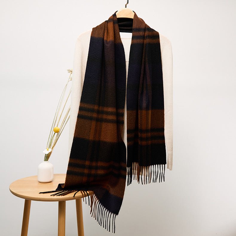 Long Cashmere Scarf with Tassel Plaid Cashmere Warps Multi Styles Winter Gifts