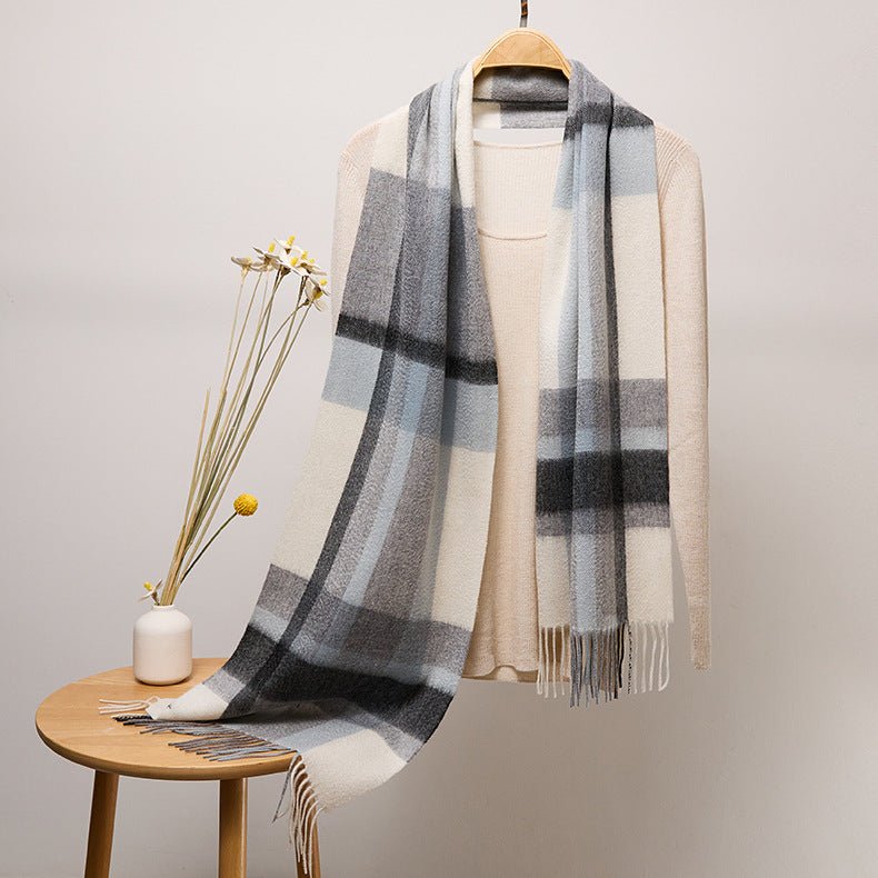 Long Cashmere Scarf with Tassel Plaid Cashmere Warps Multi Styles Winter Gifts