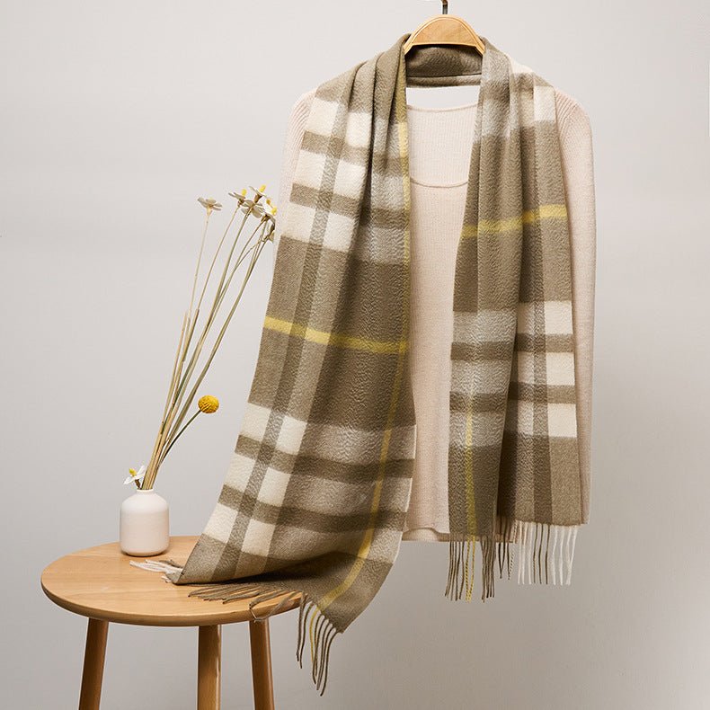 Long Cashmere Scarf with Tassel Plaid Cashmere Warps Multi Styles Winter Gifts