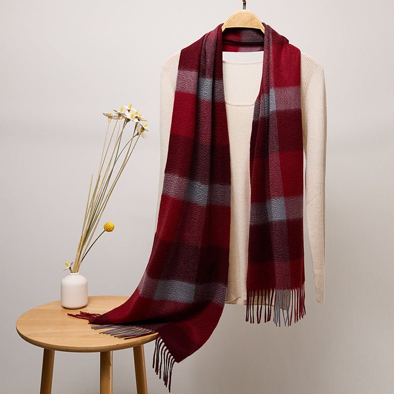 Long Cashmere Scarf with Tassel Plaid Cashmere Warps Multi Styles Winter Gifts